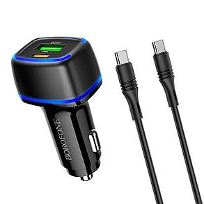 Автомобільний зарядний пристрій BOROFONE BZ14A Mercury PD20W+QC3.0 (Type-C to Type-C) Black, фото 1