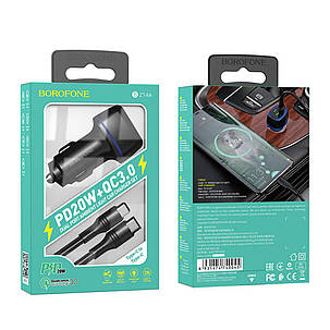 Автомобільний зарядний пристрій BOROFONE BZ14A Mercury PD20W+QC3.0 (Type-C to Type-C) Black, фото 3