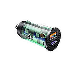 АЗП Usams US-CC127 C25 42.5W USB 22.5W+PD 20W Mini Fast Car Charger Transparent black, фото 1