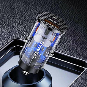 АЗП Usams US-CC127 C25 42.5W USB 22.5W+PD 20W Mini Fast Car Charger Transparent black, фото 3