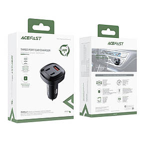Автомобільний зарядний пристрій ACEFAST B3 66W(USB-C+USB-C+USB-A) three-port metal car charger, фото 3