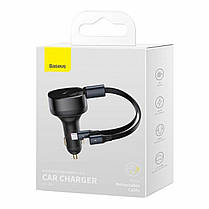 Автомобільний зарядний пристрій Baseus Enjoyment Retractable 2-in-1 Car Charger C+L 30W Black, фото 3