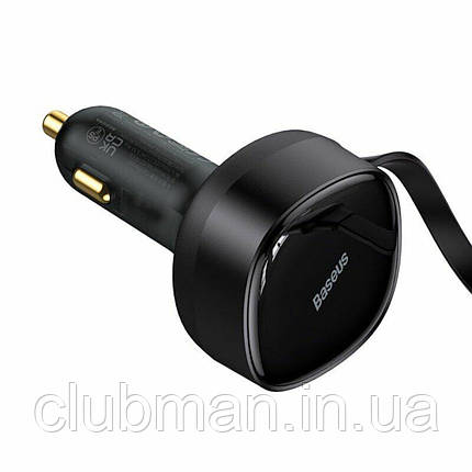 Автомобільний зарядний пристрій Baseus Enjoyment Retractable 2-in-1 Car Charger C+L 30W Black, фото 1