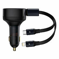 Автомобільний зарядний пристрій Baseus Enjoyment Retractable 2-in-1 Car Charger C+L 30W Black, фото 6