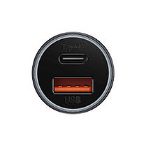 АЗП Baseus Golden Contactor Max Dual Fast Charger Car Charger U+C 60W Dark Gray, фото 6