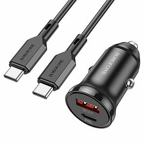 Автомобільний зарядний пристрій BOROFONE BZ18A PD20W+QC3.0 car charger set(Type-C to Type-C) Black, фото 1