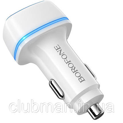 Автомобільний зарядний пристрій BOROFONE BZ14 Max dual port ambient light car charger White, фото 1