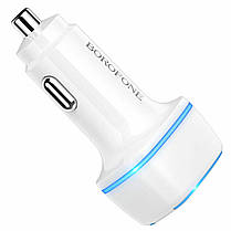 Автомобільний зарядний пристрій BOROFONE BZ14 Max dual port ambient light car charger White, фото 3