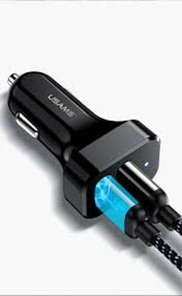 АЗП Usams Travel Car Charger Kit King Tu Series(U35 IP Cable 1M + C13 Dual USB Car Charger) Black, фото 3