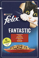 Вологий корм Purina Felix Fantastic для дорослих кішок, з яловичиною, шматочки в желе, 85 г 85 г