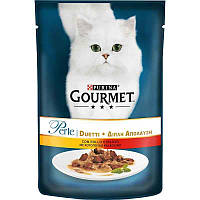 Gourmet Perle Duo - Вологий корм з куркою і яловичиною для котів (шматочки в підливі). 85 г