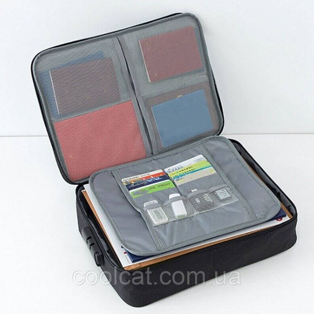 Дорожній кейс-сумка органайзер із кодовим замком 37х10,5х27 см Home Cleaning, Чорна / Сумка для документів