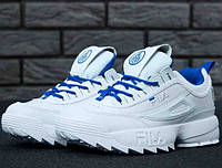 Кроссовки женские Fila Disraptor 2 White Blue (бело-голубые) стильные спортивные кроссы высокая подошве Y11389