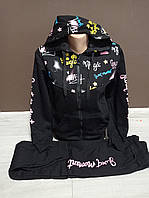Утепленный спортивный костюм "Надписи" для девочки Grace Венгрия 6-16 лет кофта с штанами малина и черн