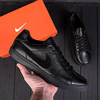 Кожаные мужские кроссовки Nike Black, мужские демисезонные кроссовки, мужские кроссовки из натуральной кожи