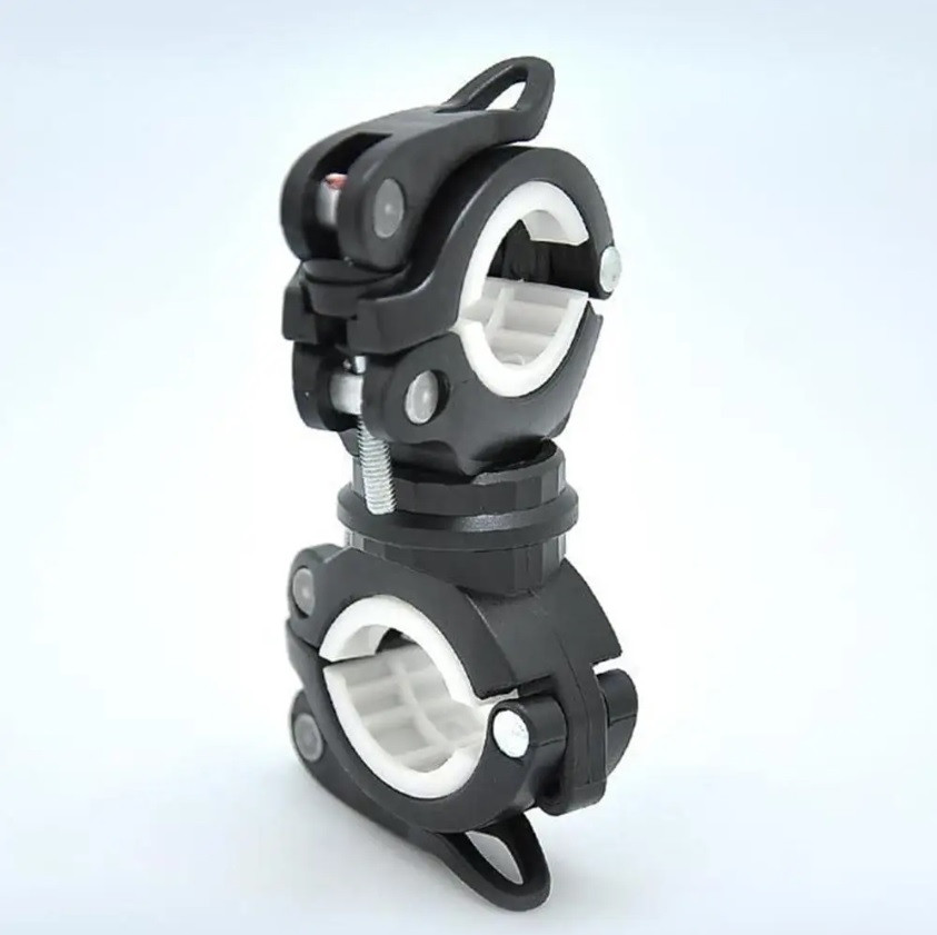 Поворотне велосипедне кріплення на 360° для фари з затискачем, чорне з білим, фото 1