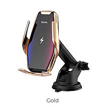 Тримач для мобільного з БЗП HOCO S14 Surpass automatic induction wireless charging car holder Gold, фото 3