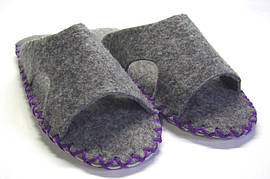 Тапочки-шльопанці чоловічі з повсті для будинку фіолетовий шнурок
