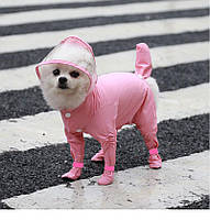 Дождевик цельный с капюшоном для собак размер S 25*36 см, розовый