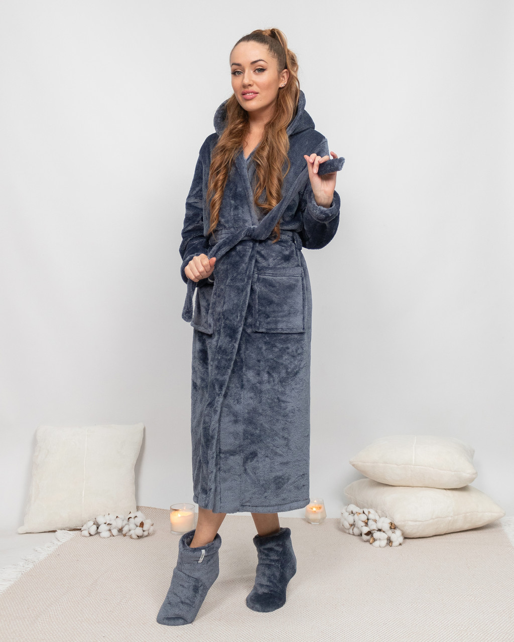 Халат жіночий махровий довгий Графіт, фото 1