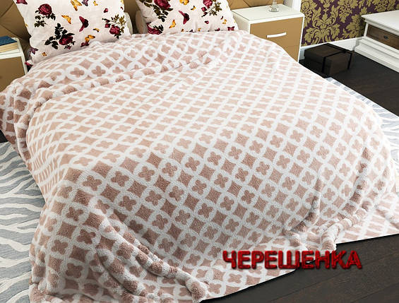 Бежевий полуторний флісовий плед односпальний 150х220 см з геометричним малюнком, фото 1