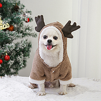 Рождественский костюм для собак "Олененок" на флисе коричневого цвета размер S