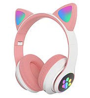 Беспроводные детские наушники Cat Ear STN-28 со светящимися кошачьими ушками Bluetooth Розовые