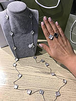Набор Vancleef/ ВанКлиф перламутровый с посеребрением: подвеска 20 клеверов и двойное кольцо