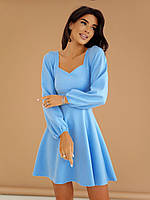 Витончене коктейльне коротке плаття з вільним рукавом, блакитне