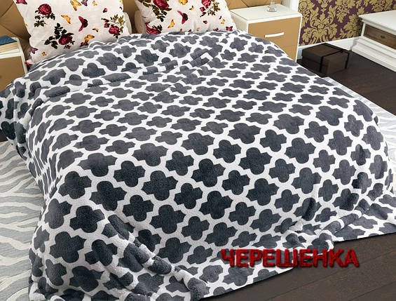 Напівторний флісовий плед покривало 150х220 односпальний сірий орнамент, фото 1