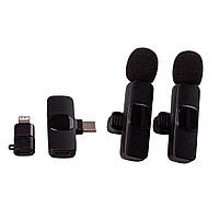 Комплект петличних мікрофонів K9 2 штуки для Iphone та Android, чорний