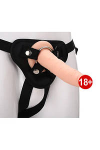 Реалістичний страпон Dream Toys Realstuff із двома кільцями в комплекті, чорний-тілесний