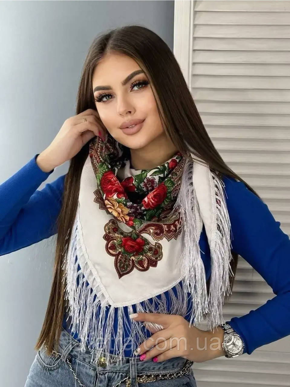 Українська Хустина Косинка 90х90 см Біла