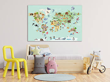 Карта світу в дитячу кімнату картина на полотні, Дизайнерські картини на полотні