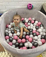 Детский сухой бассейн /игровой - манеж серый велюр + 200 шариков.