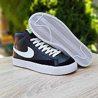 Кроссовки мужские Nike Blazer Mid черные высокие/кроссовки Найк кожаные на осень-весну/кеды Найк черные деми