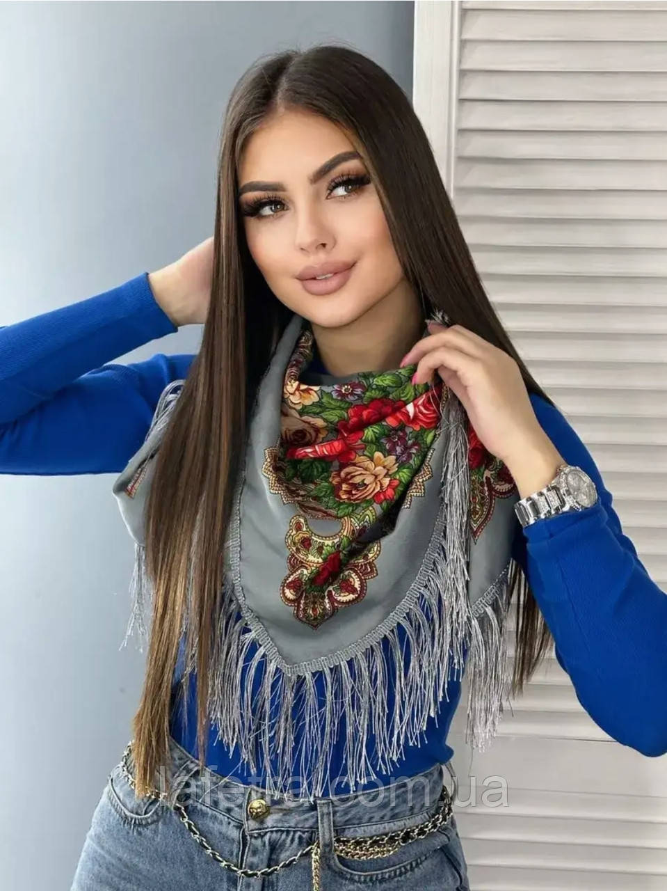 Українська Хустка Косинка 90х90 см Сіра