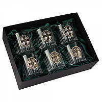Подарочный набор 6 стаканов из хрусталя "Разведка ВСУ" с накладками из серебра и золота