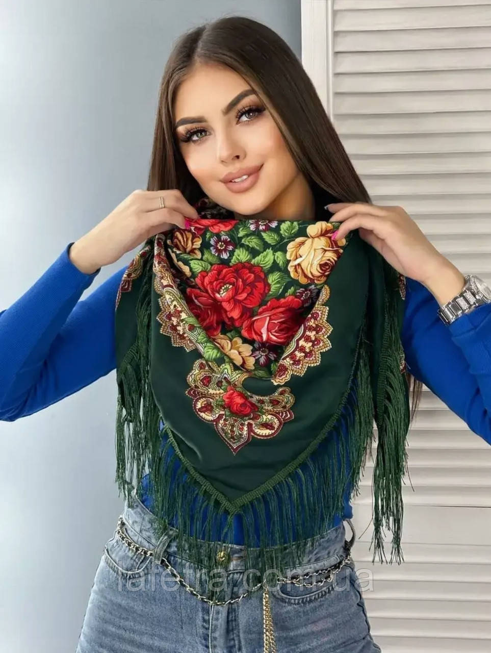 Українська Хустина Косинка 90х90 см Зелена