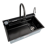 Мийка кухонна Platinum Handmade PVD 750х450х230 "Водоспад" (чорна, змішувач, корзина + сифон), фото 2