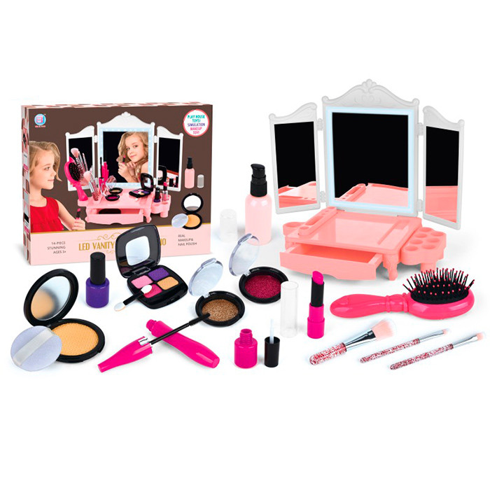 Дитячий набір косметики для дівчинки (дзеркало з підсвічуванням, тіні, пудра, пензлики) BJ1367