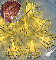 Новогодняя гирлянда на елку "Золотые Пирамиды", 5м, 20 LED, от сети 220В, Теплый белый