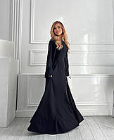Женское длинное платье макси со шнуровкой по бокам (черное, графит) 42-44 и 46-48