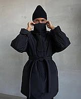 Женская зимняя куртка с ремнем (черная, белая, темное мокко) синтепон 250 + подкладка