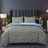 Двуспальный комплект постельного белья голубой с рисунком поликоттон