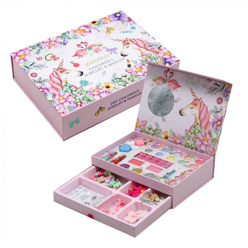 Набір дитячої косметики на 3 яруси палетка тіней, лаки, пудра, пензлики, аксесуари