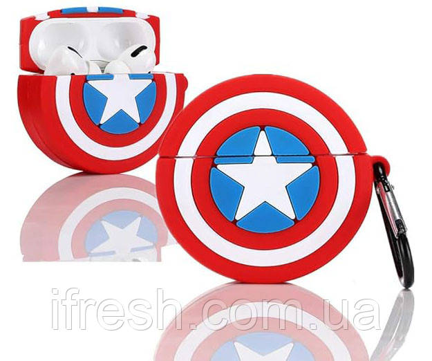 Чохол для AirPods Pro 2/1 series - (Капітан Америка) Captain America (3D), силіконовий