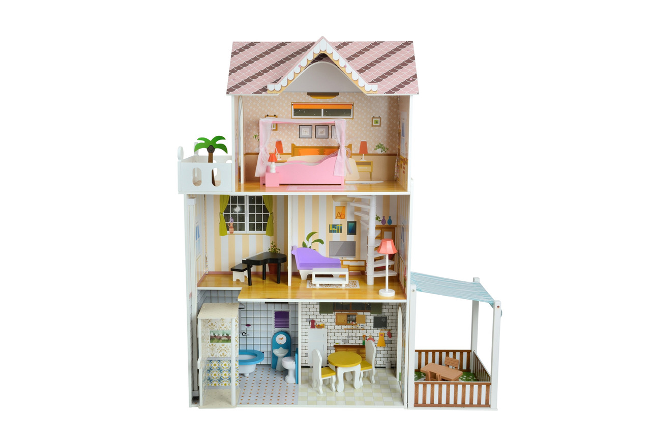 Ляльковий будиночок ігровий для Барбі FunFit Kids 3045 + таця + 2 ляльки LED підсвітка