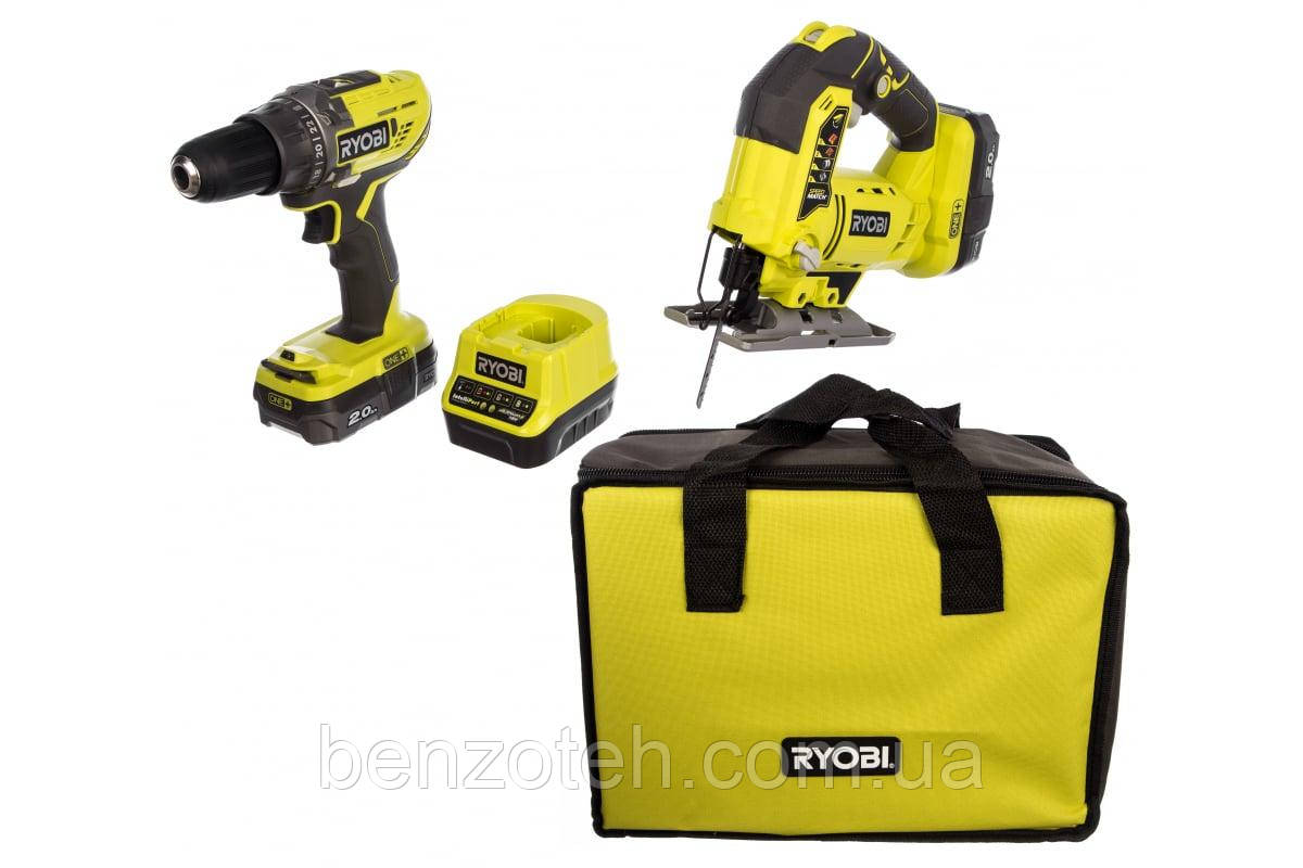 Набір інструментів Ryobi R18DDJS-220S (шуруповерт R18DD3, лобзик R18JS, 2 АКБ 18 В/2Ач, зарядний), фото 1