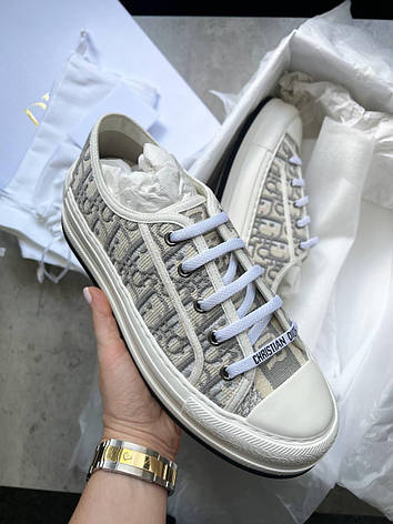 Жіночі білі текстильні кеди на платформі Dior Oblique Embroidered Walk'n'Dior з вишивкою Крістіан Діор, фото 1